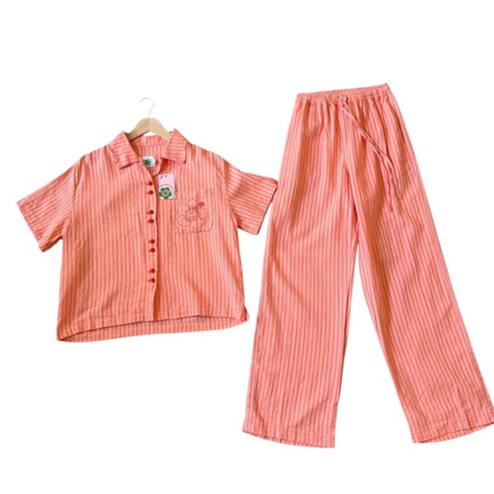 NWT Emma Mulholland on Holiday  Striped Resort Set Hibiscus Smiley Pajamas Sz S